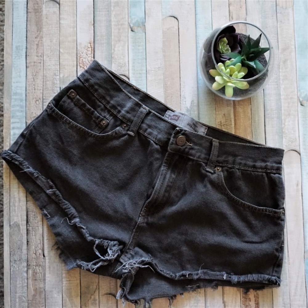 Levi’s Distressed Dark Grey Denim Shorts